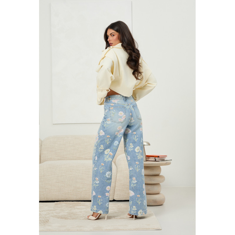 Jeansy straight leg z kwiatowym nadrukiem — zdjęcie 10